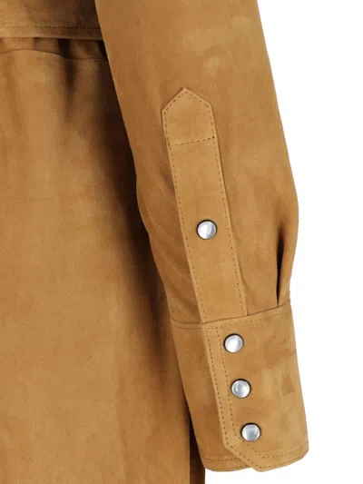 Polo Ralph Lauren Maxi Chemisier In Soft Brown Suede In Gold