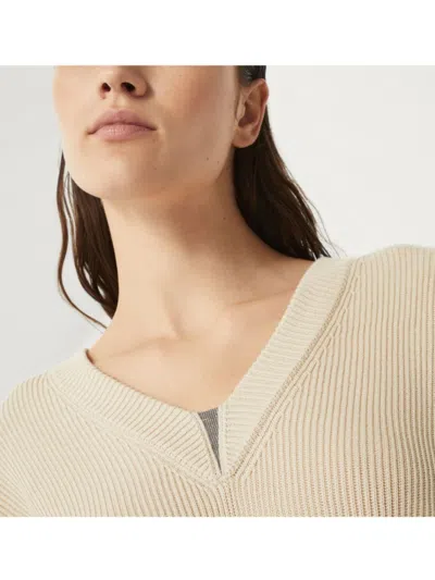Brunello Cucinelli Light Beige Sweater With Ribbed Details In Neutral