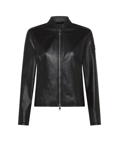 Peuterey Fitted Biker Jacket In Soft Dyed Nappa Leather In Black