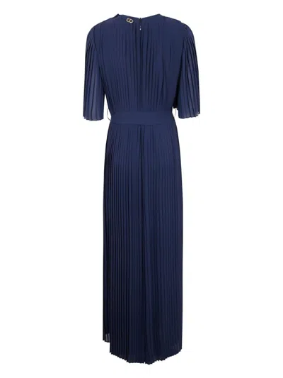 Twinset Twin-set Navy Blue Fully Pleated Maxi Dress In Blue