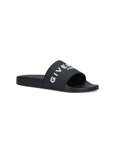 Givenchy Black Flat Slides With Logo In Polyurethane Man In Black