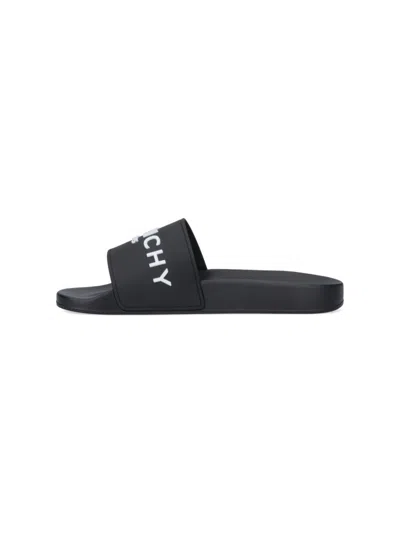 Givenchy Black Flat Slides With Logo In Polyurethane Man In Black