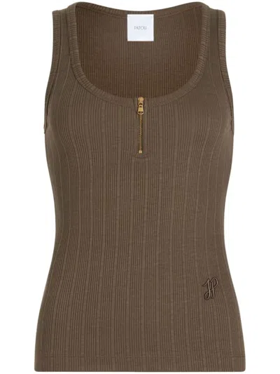 Patou Brown Scoop-neck Ribbed Tank Top In Brown