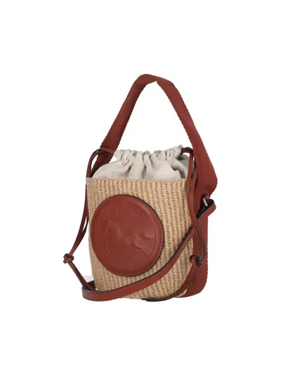 Chloé Horse Medal Basket Leather And Canvas-trimmed Raffia Tote