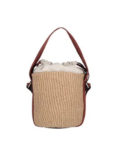 Chloé Horse Medal Basket Leather And Canvas-trimmed Raffia Tote