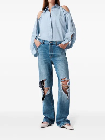 Stella Mccartney Light Blue Cotton Shirt With Chain Detail In Blue