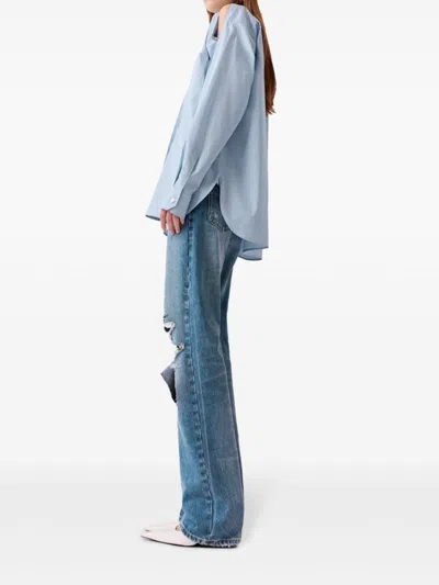 Stella Mccartney Light Blue Cotton Shirt With Chain Detail In Blue