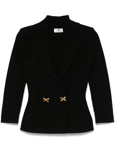 Elisabetta Franchi Black Double-breasted Blazer With Golden Buttons In Black