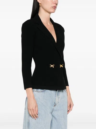 Elisabetta Franchi Black Double-breasted Blazer With Golden Buttons In Black