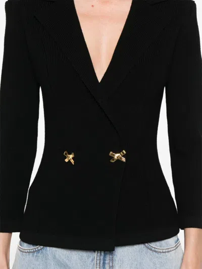 Elisabetta Franchi Black Double-breasted Blazer With Golden Buttons In Black
