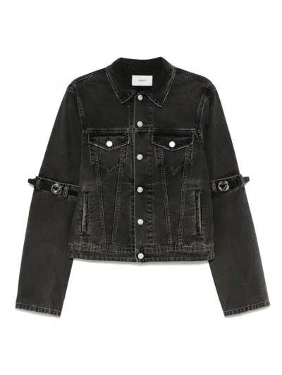 Coperni Oversized Black Denim Jacket With Unique Strap Details In Green
