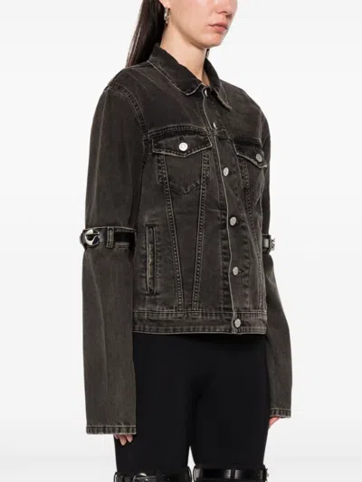 Coperni Oversized Black Denim Jacket With Unique Strap Details In Green