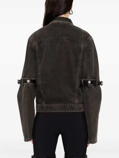 Coperni Oversized Black Denim Jacket With Unique Strap Details In Green