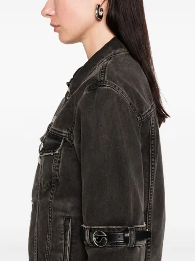 Coperni Oversized Black Denim Jacket With Unique Strap Details In Green
