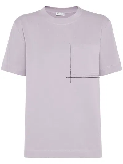 Brunello Cucinelli T-shirt With Embellishments In Purple