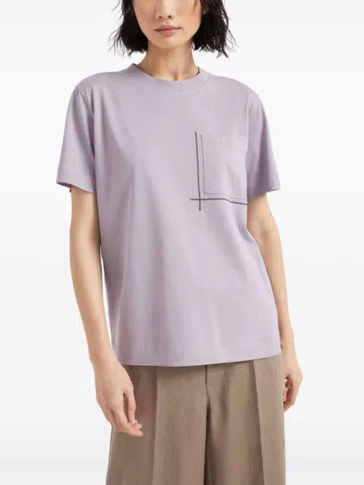 Brunello Cucinelli T-shirt With Embellishments In Purple
