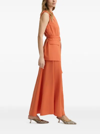 Liu •jo Liu Jo Sleeveless Double-breasted Jacket With Belted Waist In Orange