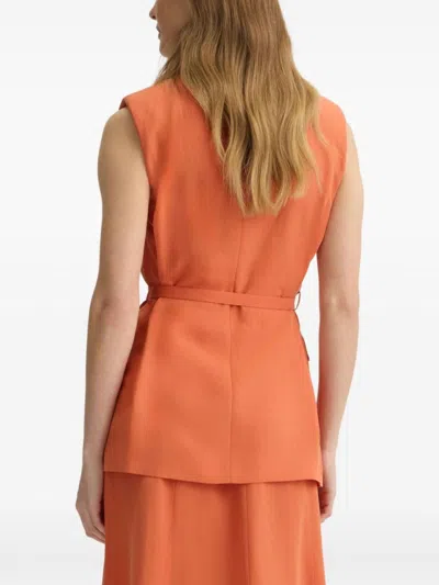 Liu •jo Liu Jo Sleeveless Double-breasted Jacket With Belted Waist In Orange