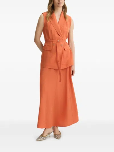 Liu •jo Liu Jo Sleeveless Double-breasted Jacket With Belted Waist In Orange