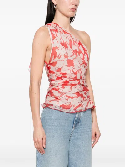 Victoria Beckham Womens Chilli Blush Asymmetric Draped Floral Silk Top In Red