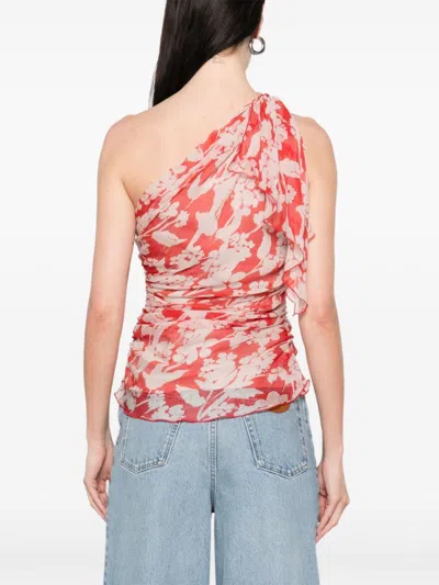 Victoria Beckham Womens Chilli Blush Asymmetric Draped Floral Silk Top In Red