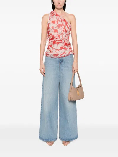 Victoria Beckham Womens Chilli Blush Asymmetric Draped Floral Silk Top In Red