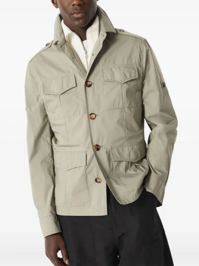 Brunello Cucinelli Waterproof Beige Techno Cotton Jacket In Green