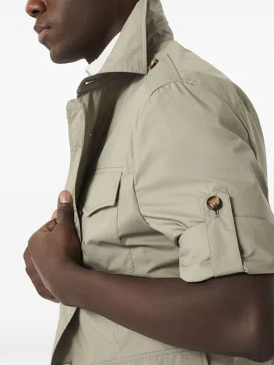 Brunello Cucinelli Waterproof Beige Techno Cotton Jacket In Green