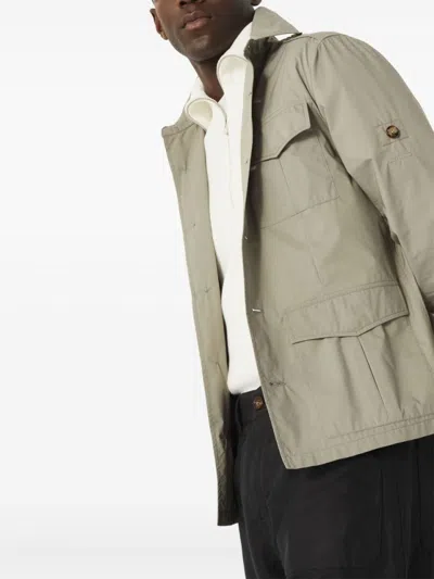 Brunello Cucinelli Waterproof Beige Techno Cotton Jacket In Green