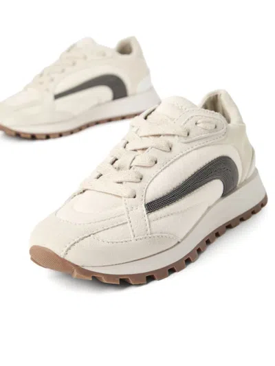 Brunello Cucinelli Panelled White Sneakers With Branded Details