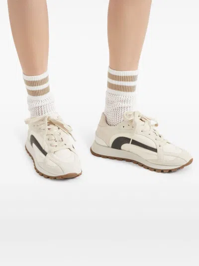 Brunello Cucinelli Panelled White Sneakers With Branded Details