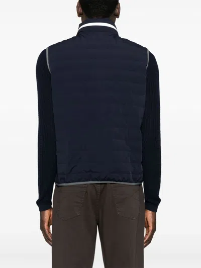 Brunello Cucinelli Gilet In Navy Blue With Front Two-way Zip Fastening In Blue