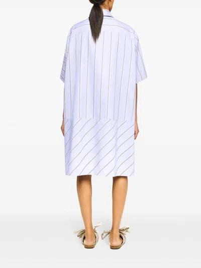 Jw Anderson J. W. Anderson Patchwork Cotton Shirt Dress With Asymmetric Hem In Blue