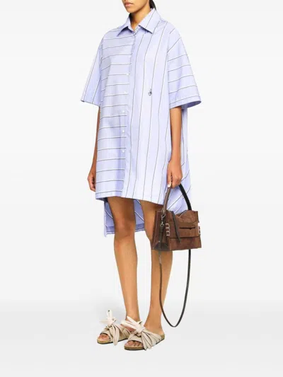 Jw Anderson J. W. Anderson Patchwork Cotton Shirt Dress With Asymmetric Hem In Blue