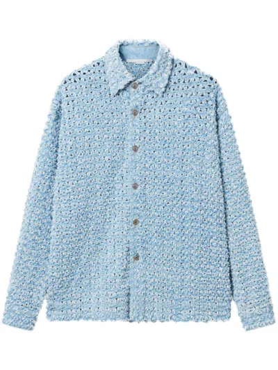 Stella Mccartney Oversized Denim Beaded Cloth Shirt In Blue