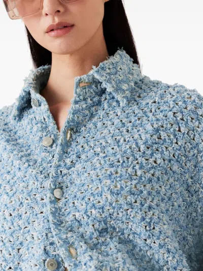 Stella Mccartney Oversized Denim Beaded Cloth Shirt In Blue