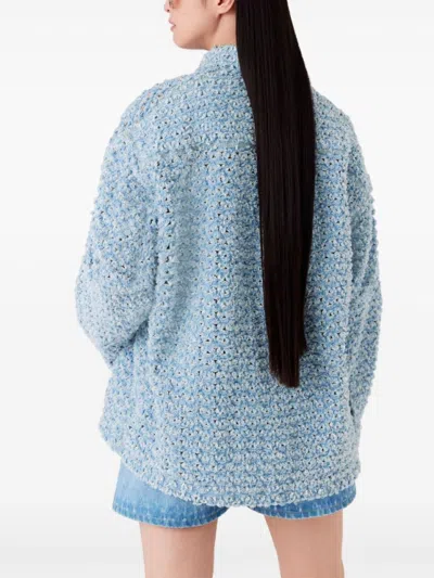 Stella Mccartney Oversized Denim Beaded Cloth Shirt In Blue