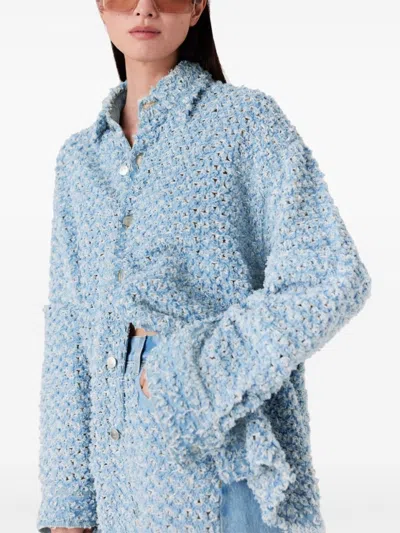 Stella Mccartney Oversized Denim Beaded Cloth Shirt In Blue