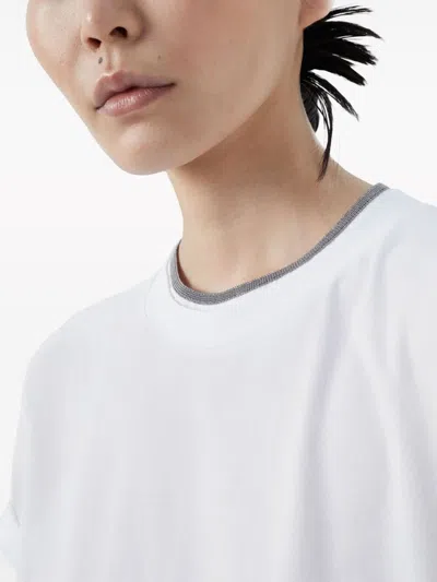 Brunello Cucinelli Stretch Cotton Jersey T-shirt With Precious Faux-layering In White