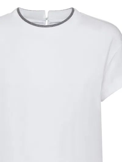 Brunello Cucinelli Stretch Cotton Jersey T-shirt With Precious Faux-layering In White