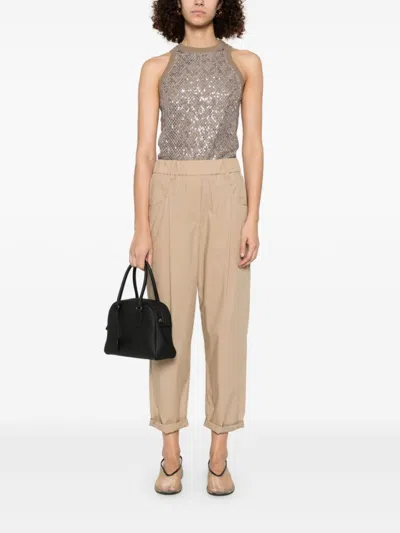 Brunello Cucinelli Women Lightweight Poplin Five-pocket Track Pants With Monili In Neutral
