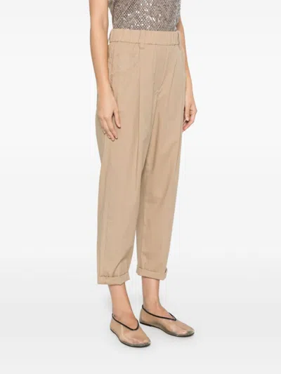 Brunello Cucinelli Women Lightweight Poplin Five-pocket Track Pants With Monili In Neutral