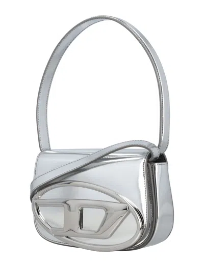 Diesel Oval Metallic Shoulder Bag With Adjustable Strap And Signature Logo