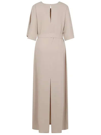 P.a.r.o.s.h Parosh Relaxed Fit Long Cady Dress With Keyhole Detail In Neutral