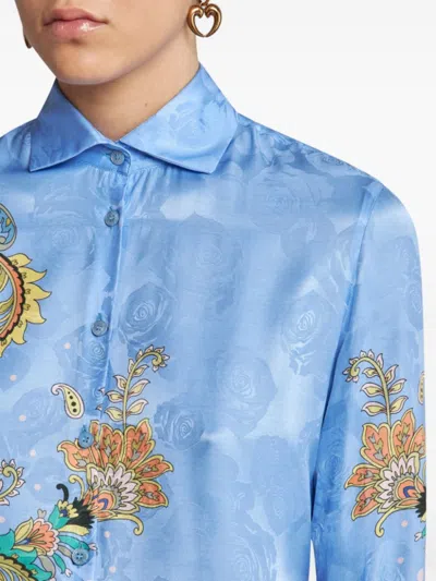 Etro All-over Signature Print Long-sleeved Shirt In Blue