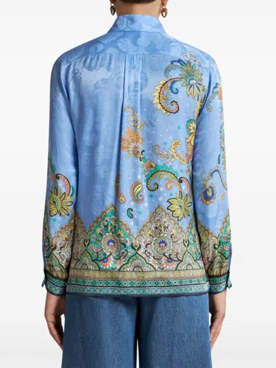 Etro All-over Signature Print Long-sleeved Shirt In Blue