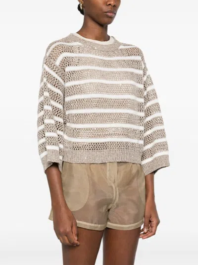 Brunello Cucinelli Drop Shoulder Sweater With Sequin Embellishments In Gray