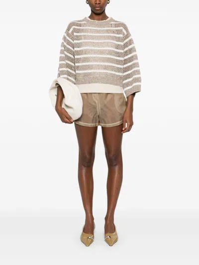 Brunello Cucinelli Drop Shoulder Sweater With Sequin Embellishments In Gray