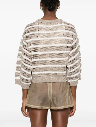 Brunello Cucinelli Drop Shoulder Sweater With Sequin Embellishments In Gray