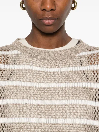 Brunello Cucinelli Drop Shoulder Sweater With Sequin Embellishments In Gray